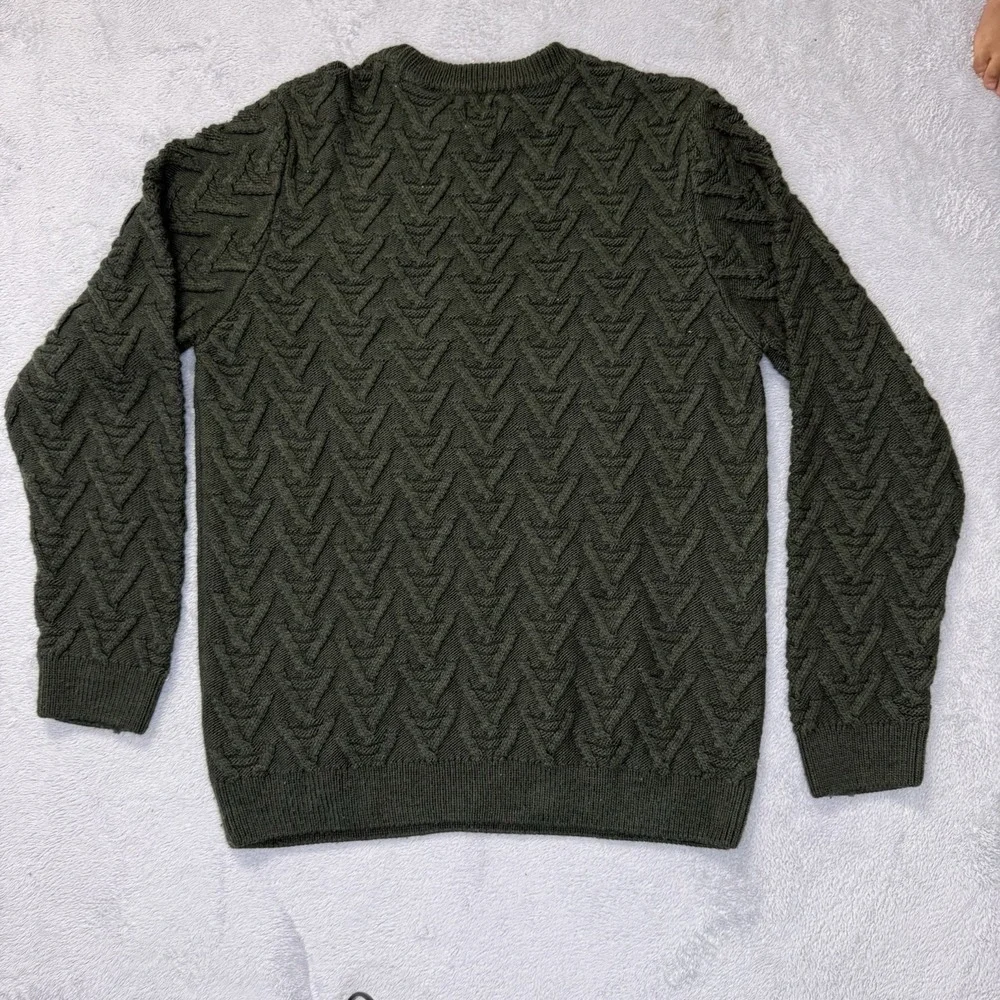 Zara Womens M Olive Green Cable Knit Crewneck Sweater Textured Made Turkey
